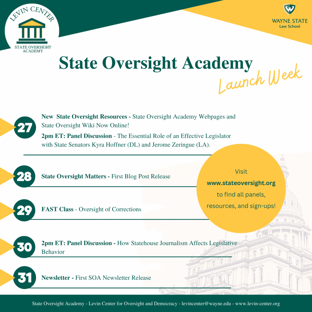 Image of schedule for State Oversight Academy Launch Week